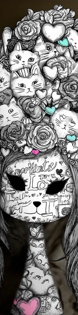 Free colorable bookmarks of a cat with decorative hair design